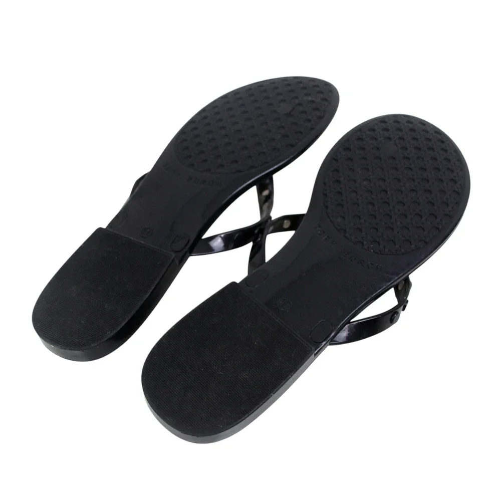 Tory Burch BLACK PVC FLAT BEACH SHOES FLIP FLOPS TONG SANDALS Sz 11
